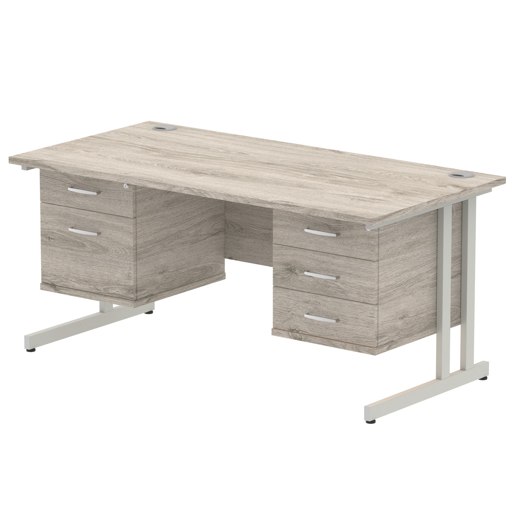 Office furniture impulse-cantilever-straight-desk-silver-frame-with-fixed-pedestal Dynamic  BEECH 160 Wide 2 Drawer x2