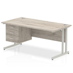 impulse-cantilever-straight-desk-silver-frame-with-fixed-pedestal Dynamic  Grey Oak 160 Wide 2 Drawer & 3 Drawer