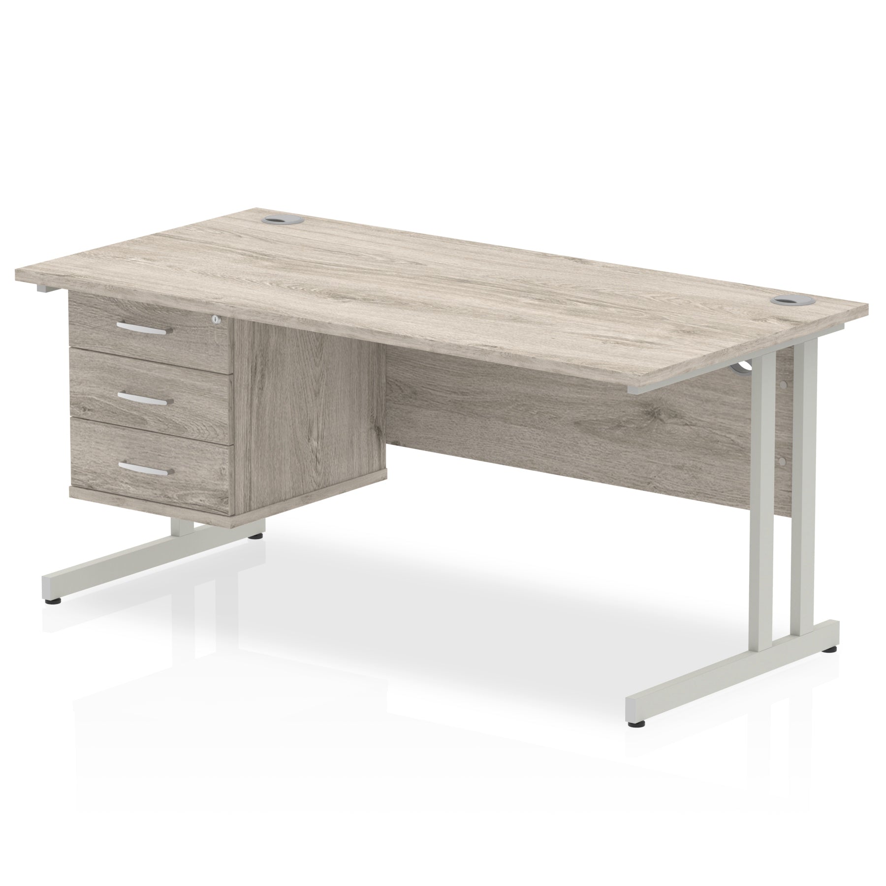 impulse-cantilever-straight-desk-silver-frame-with-fixed-pedestal Dynamic  Grey Oak 160 Wide 2 Drawer & 3 Drawer
