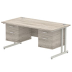 Office furniture impulse-cantilever-straight-desk-silver-frame-with-fixed-pedestal Dynamic  Grey Oak 160 Wide 2 Drawer