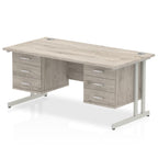 Office furniture impulse-cantilever-straight-desk-silver-frame-with-fixed-pedestal Dynamic  Grey Oak 160 Wide 3 Drawer
