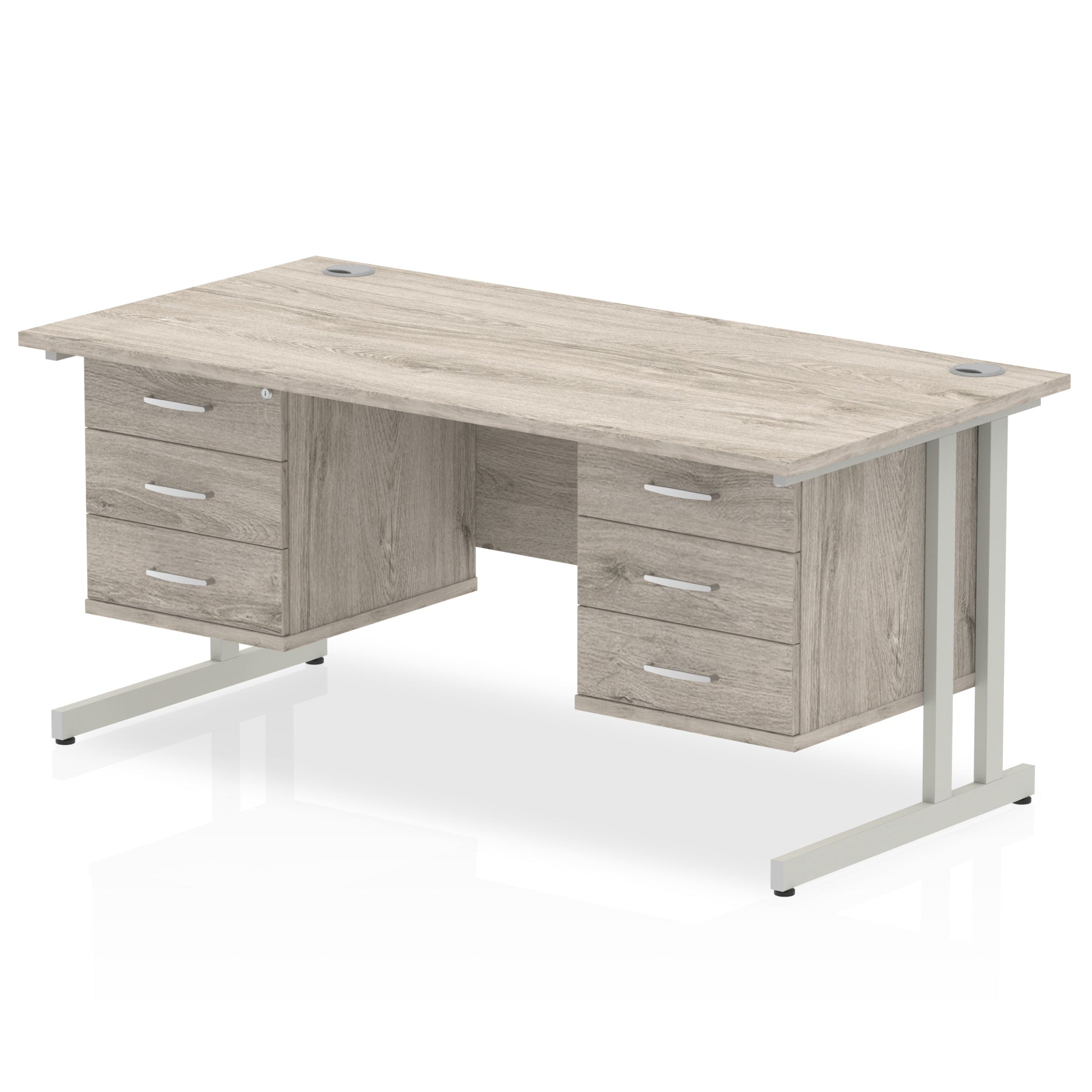 Office furniture impulse-cantilever-straight-desk-silver-frame-with-fixed-pedestal Dynamic  Grey Oak 160 Wide 3 Drawer