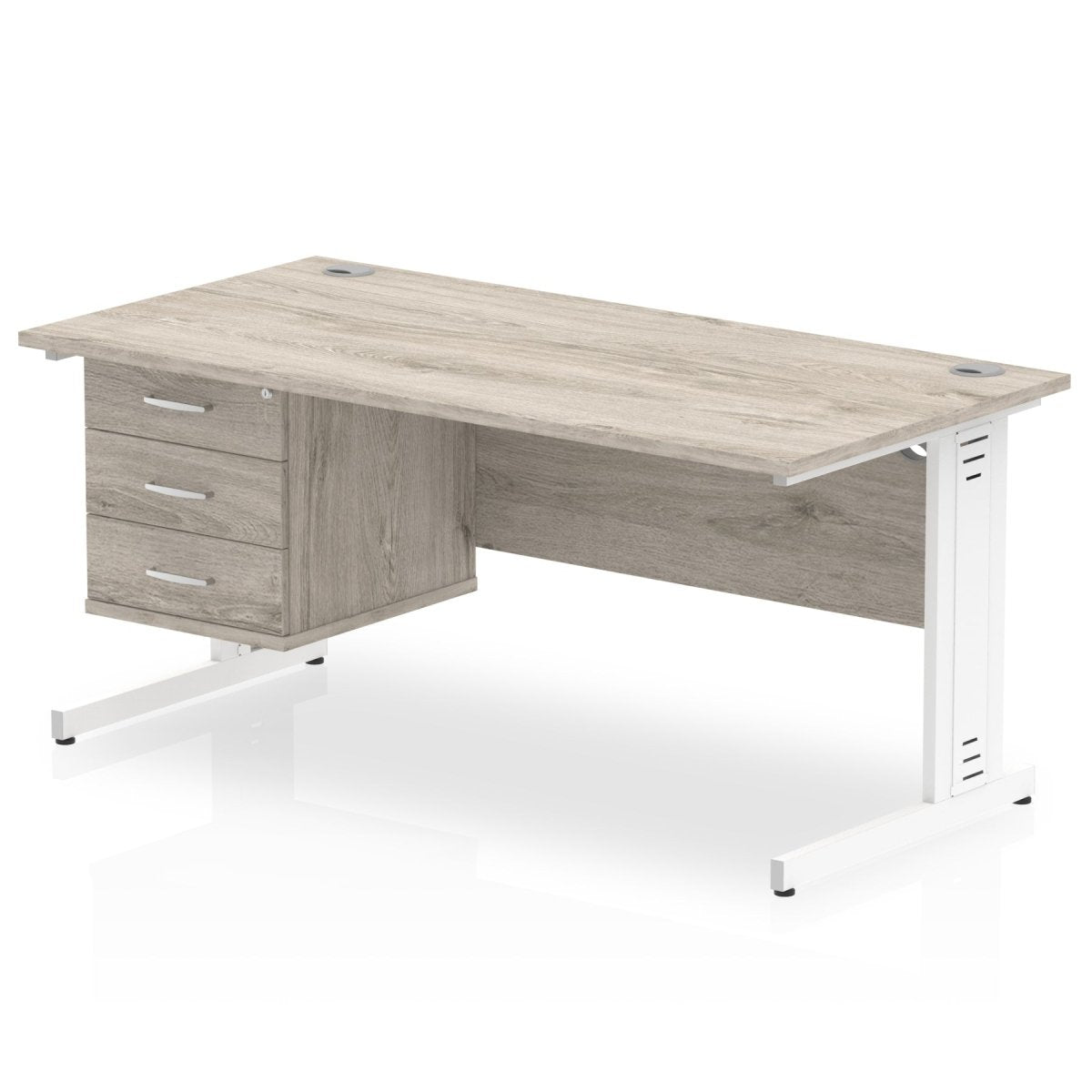 impulse-160mm-cable-managed-straight-desk-with-fixed-pedestal Dynamic  Grey Oak Desk Colour 2 Drawer x2 