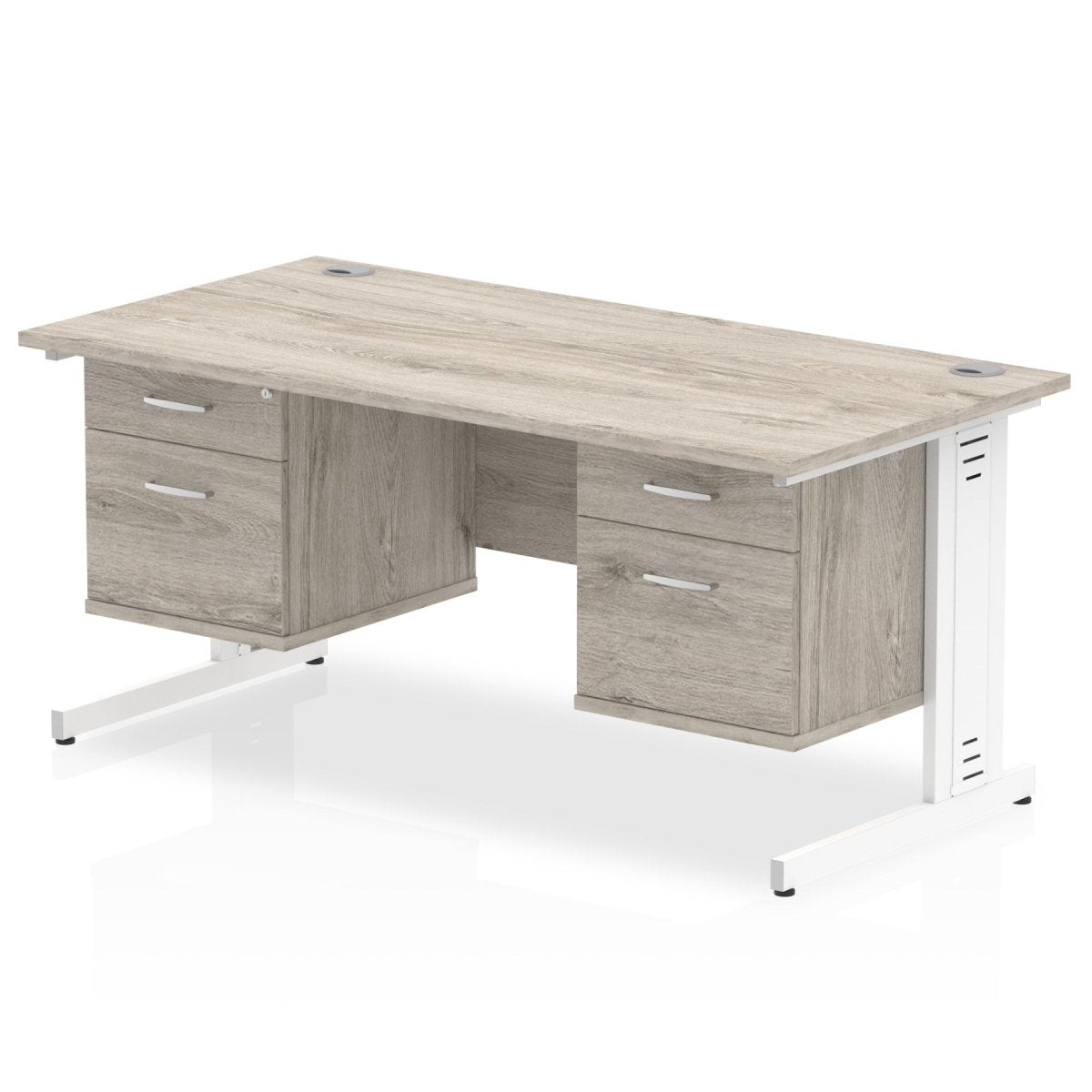impulse-160mm-cable-managed-straight-desk-with-fixed-pedestal Dynamic  Grey Oak Desk Colour 3 Drawer x2 