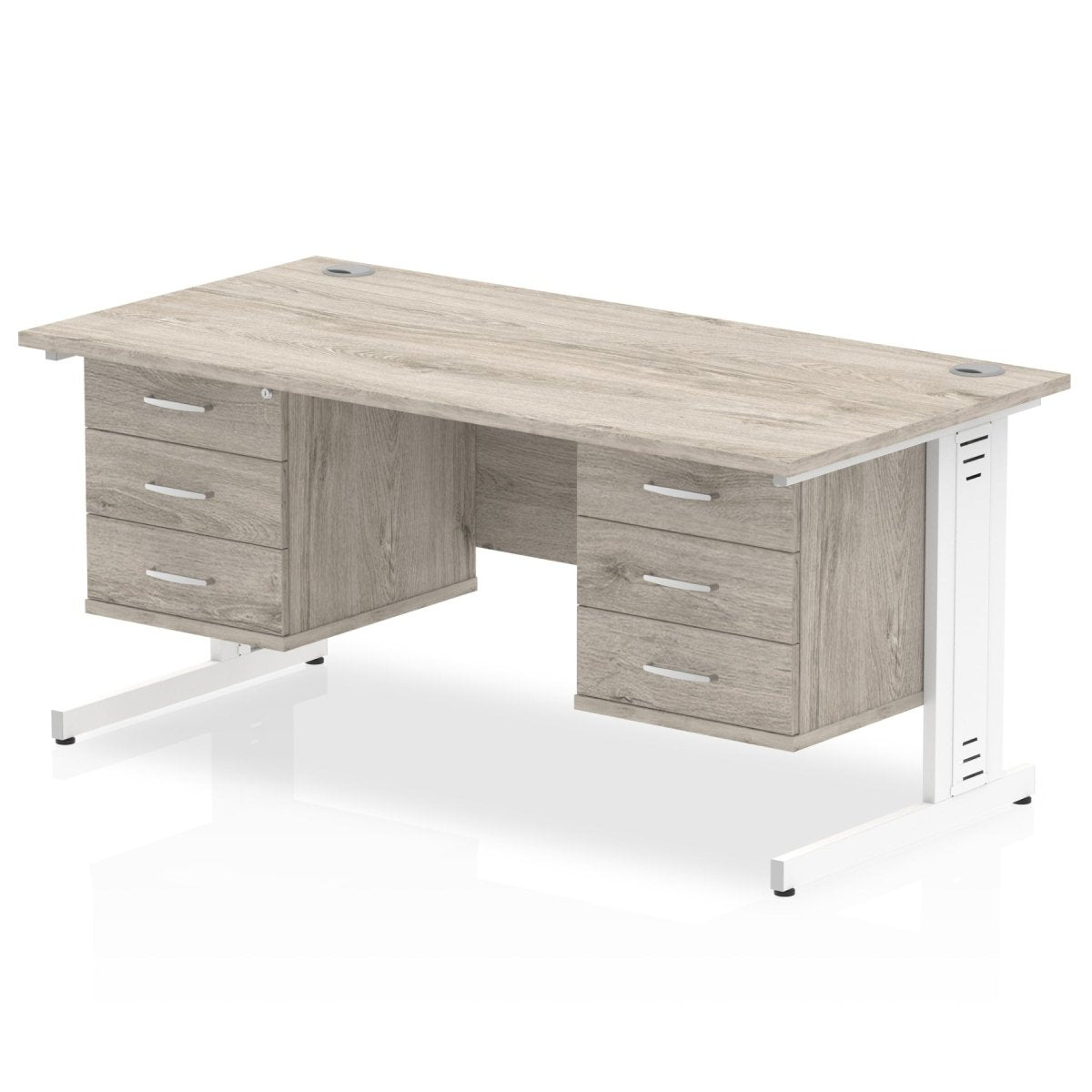 impulse-160mm-cable-managed-straight-desk-with-fixed-pedestal Dynamic  Grey Oak Desk Colour 2 Drawer & 3 Drawer 