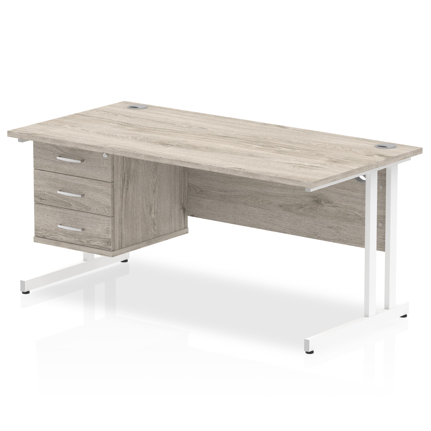 impulse-cantilever-straight-desk-white-frame-with-fixed-pedestal Dynamic  Grey Oak 160 Wide 2 Drawer & 3 Drawer