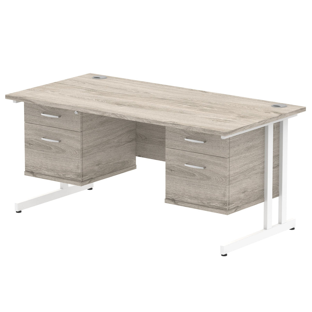 Office furniture impulse-cantilever-straight-desk-white-frame-with-fixed-pedestal Dynamic  Grey Oak 160 Wide 2 Drawer