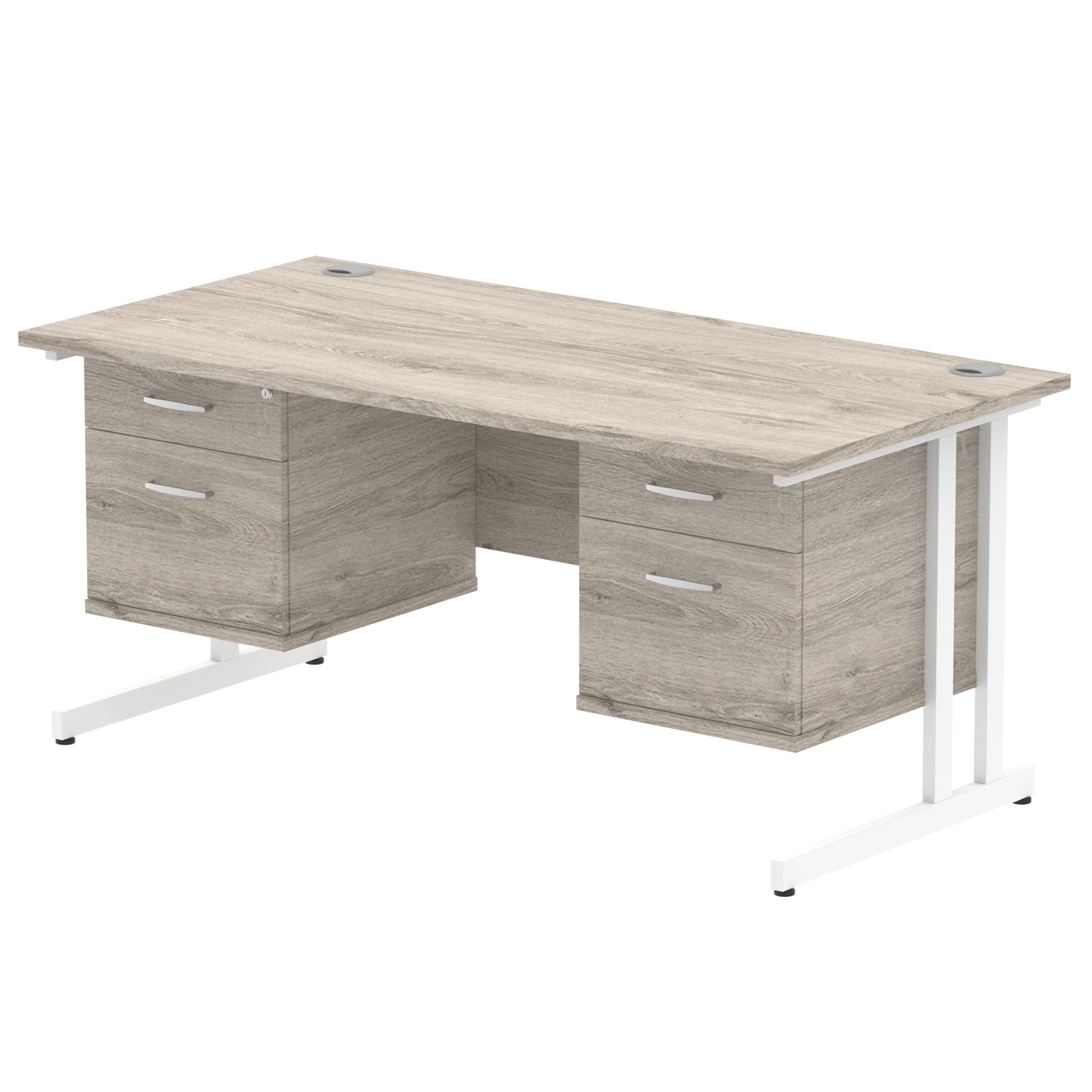 Office furniture impulse-cantilever-straight-desk-white-frame-with-fixed-pedestal Dynamic  Grey Oak 160 Wide 2 Drawer