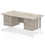 Office furniture impulse-cantilever-straight-desk-white-frame-with-fixed-pedestal Dynamic  Grey Oak 160 Wide 3 Drawer