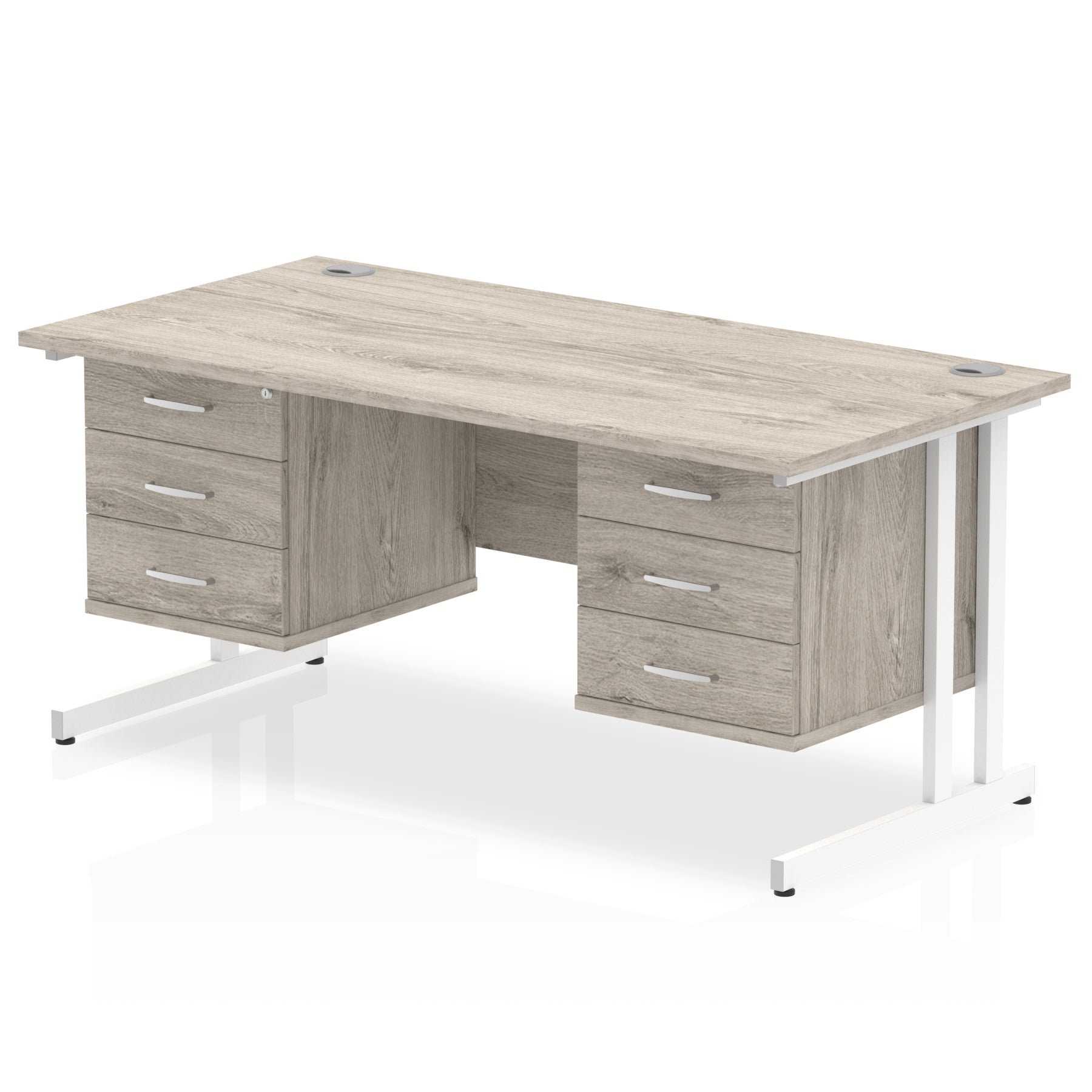 Office furniture impulse-cantilever-straight-desk-white-frame-with-fixed-pedestal Dynamic  Grey Oak 160 Wide 3 Drawer