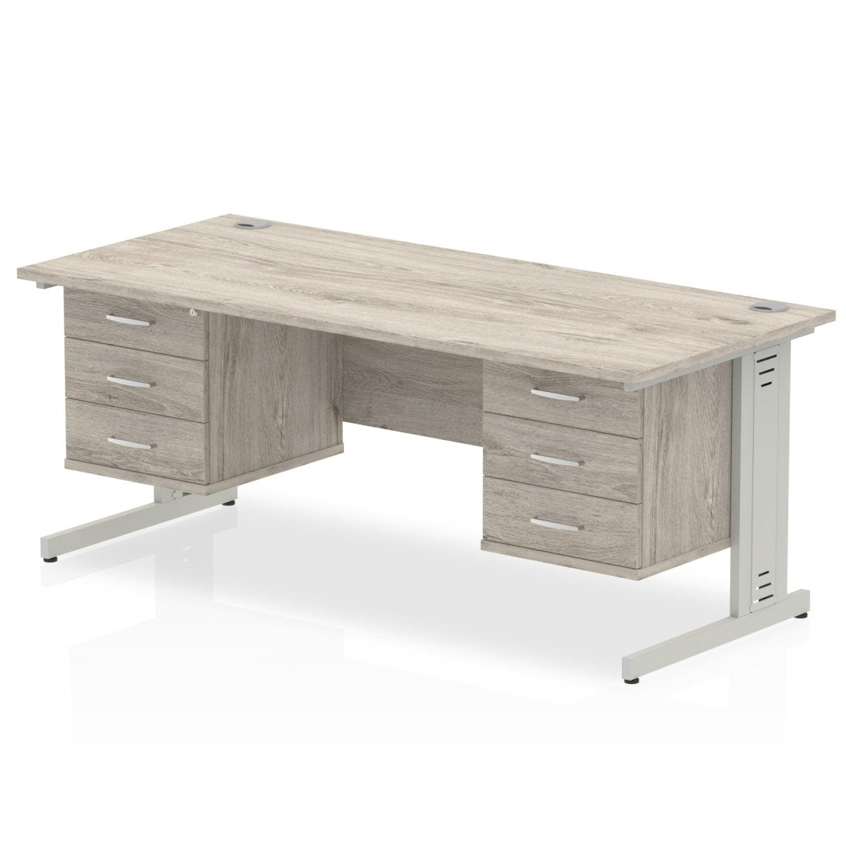 impulse-180mm-cable-managed-straight-desk-with-fixed-pedestal Dynamic  Grey Oak Desk Colour 2 Drawer & 3 Drawer 