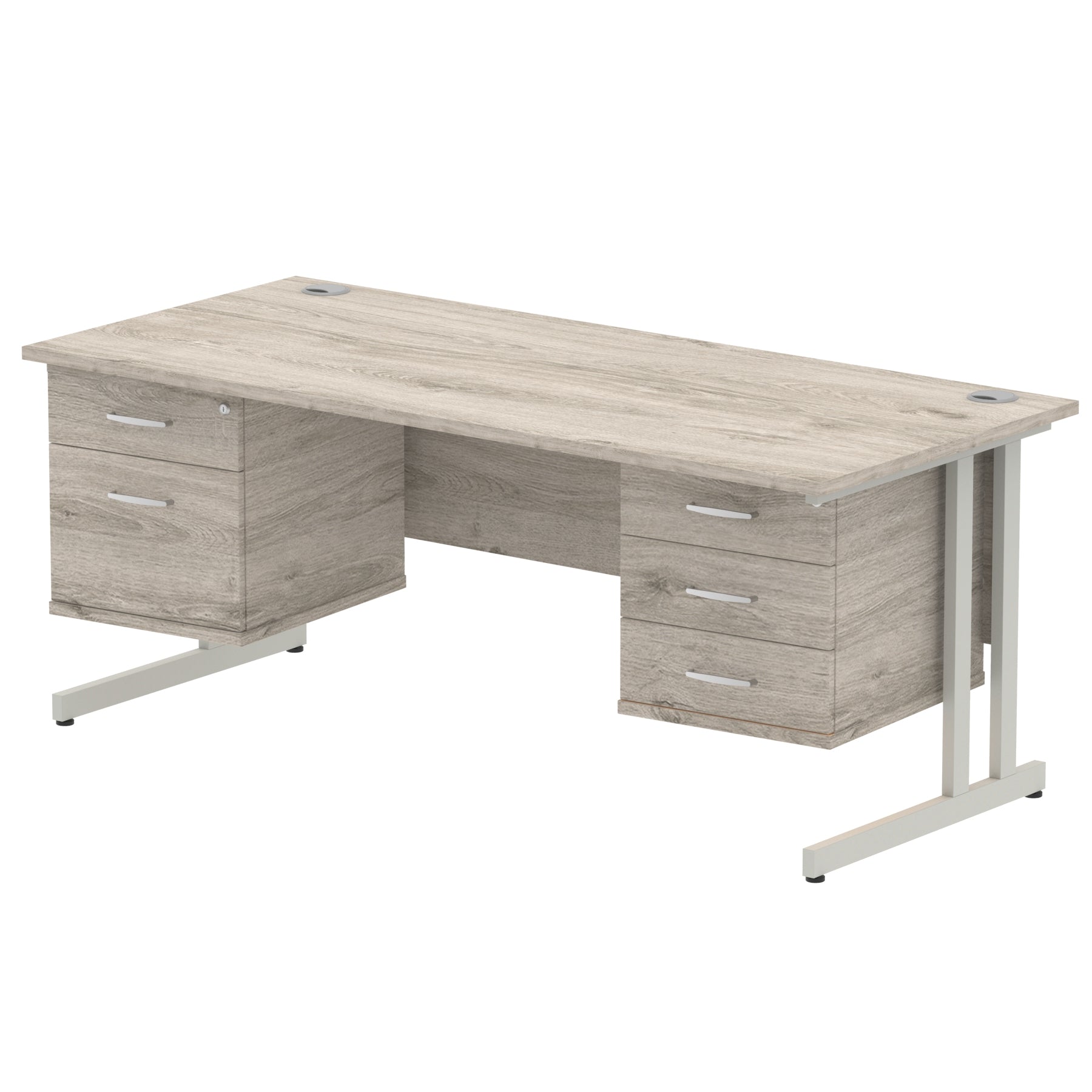 Office furniture impulse-cantilever-straight-desk-silver-frame-with-fixed-pedestal Dynamic  WHITE 160 Wide 3 Drawer