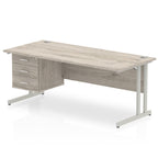 Office furniture impulse-cantilever-straight-desk-silver-frame-with-fixed-pedestal Dynamic  WHITE 160 Wide 3 Drawer x2