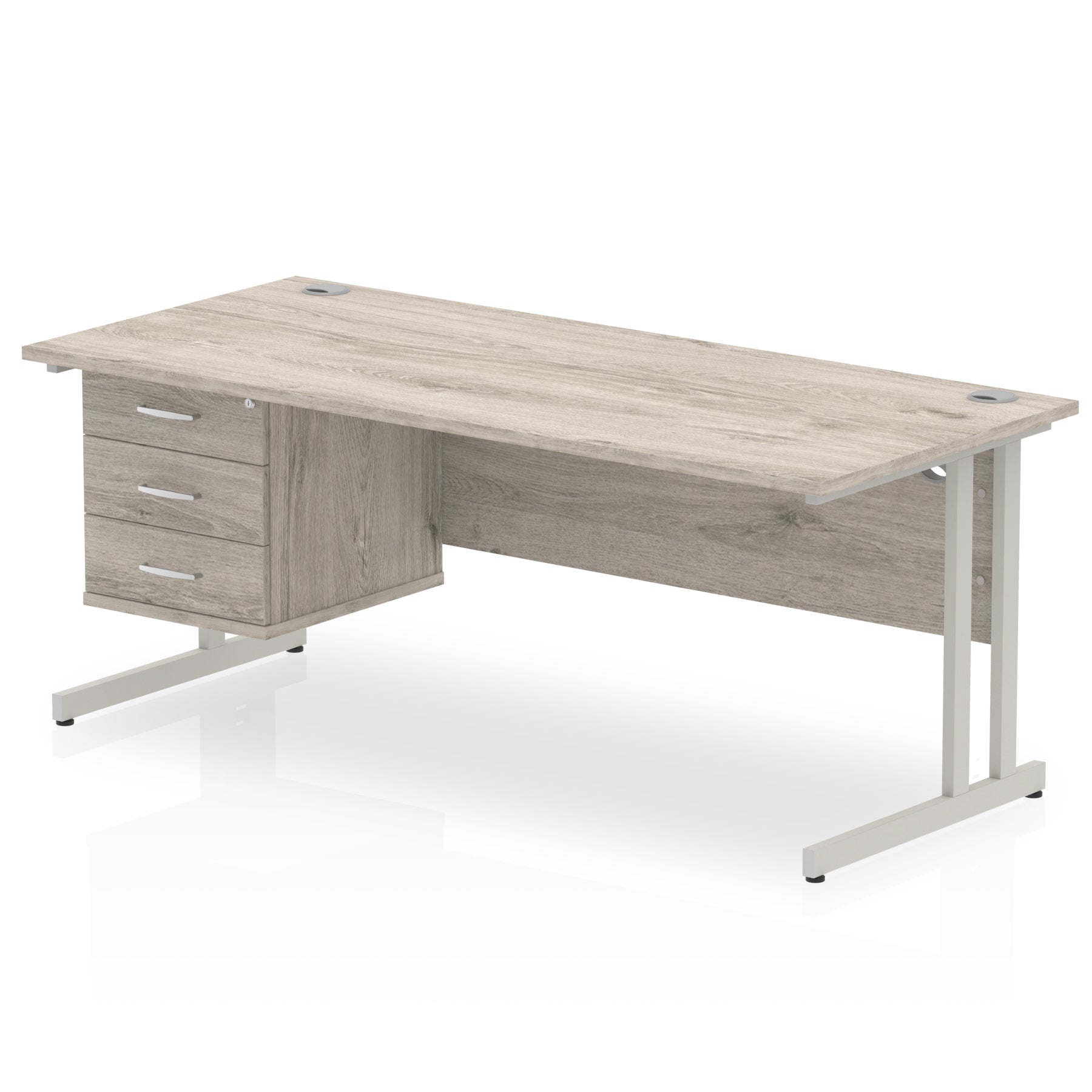 Office furniture impulse-cantilever-straight-desk-silver-frame-with-fixed-pedestal Dynamic  WHITE 160 Wide 3 Drawer x2