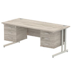 Office furniture impulse-cantilever-straight-desk-silver-frame-with-fixed-pedestal Dynamic  BEECH 180 Wide 2 Drawer
