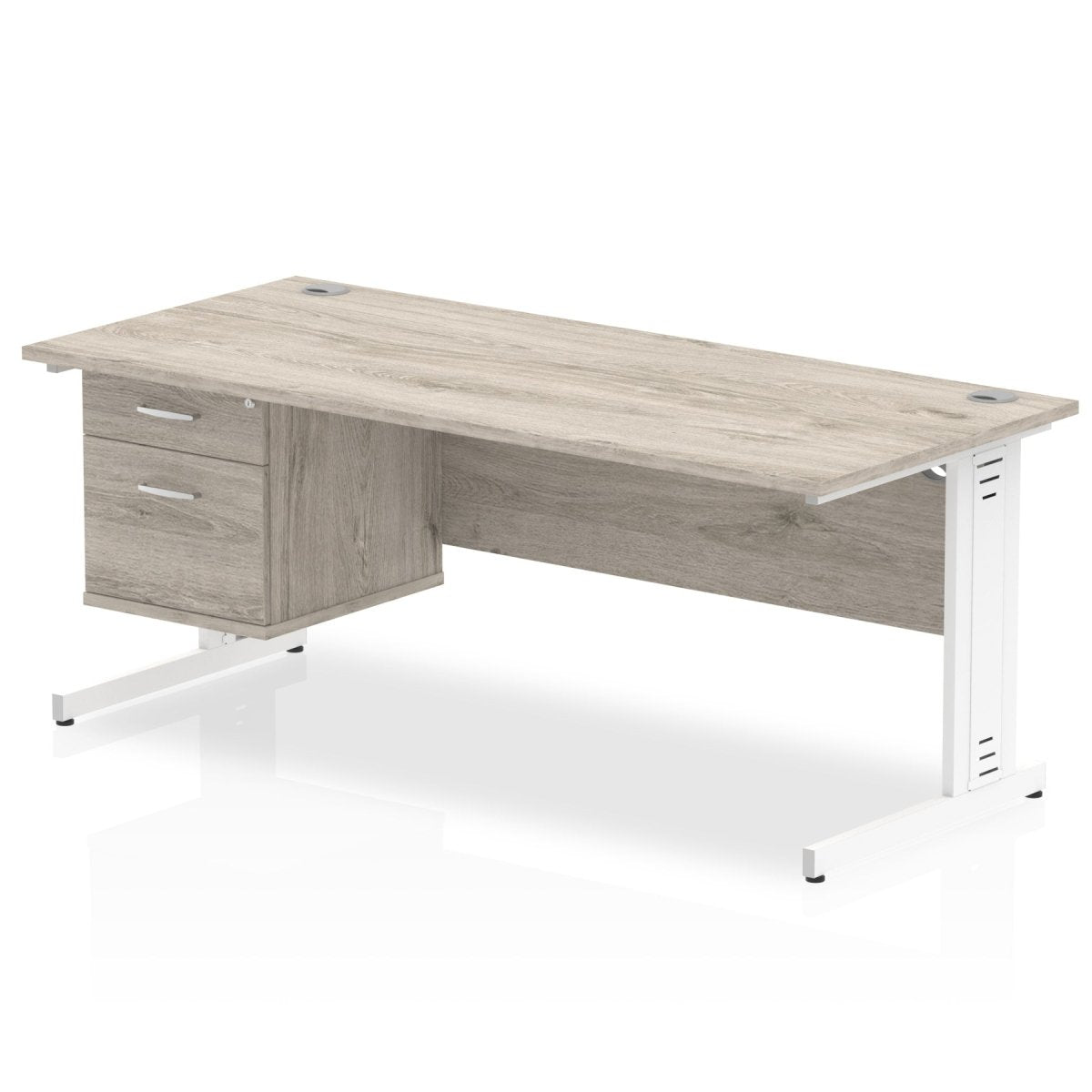 Office furniture impulse-180mm-cable-managed-straight-desk-with-fixed-pedestal Dynamic  Grey Oak Desk Colour 2 Drawer 
