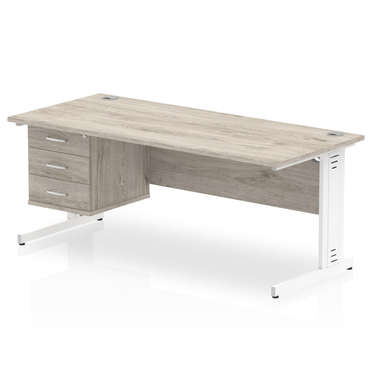 Office furniture impulse-180mm-cable-managed-straight-desk-with-fixed-pedestal Dynamic  Grey Oak Desk Colour 2 Drawer 