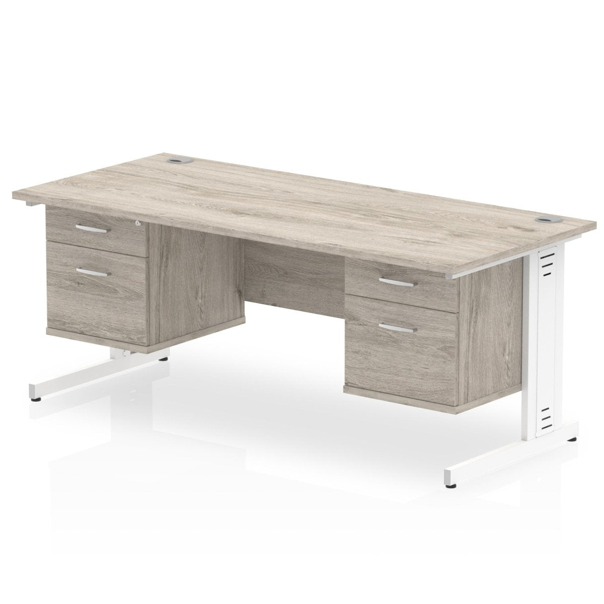 Office furniture impulse-180mm-cable-managed-straight-desk-with-fixed-pedestal Dynamic  Grey Oak Desk Colour 3 Drawer 
