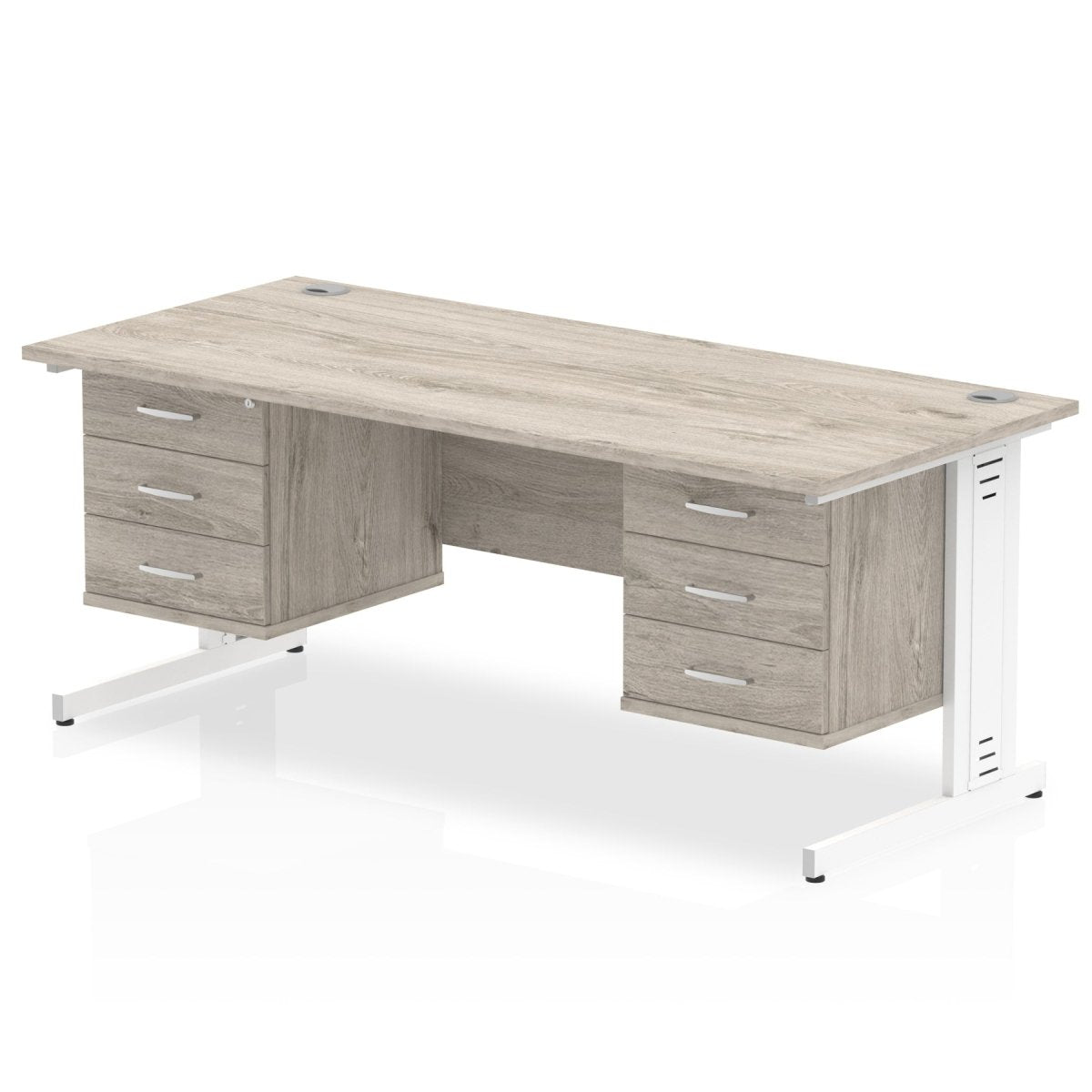Office furniture impulse-180mm-cable-managed-straight-desk-with-fixed-pedestal Dynamic  Grey Oak Desk Colour 3 Drawer 