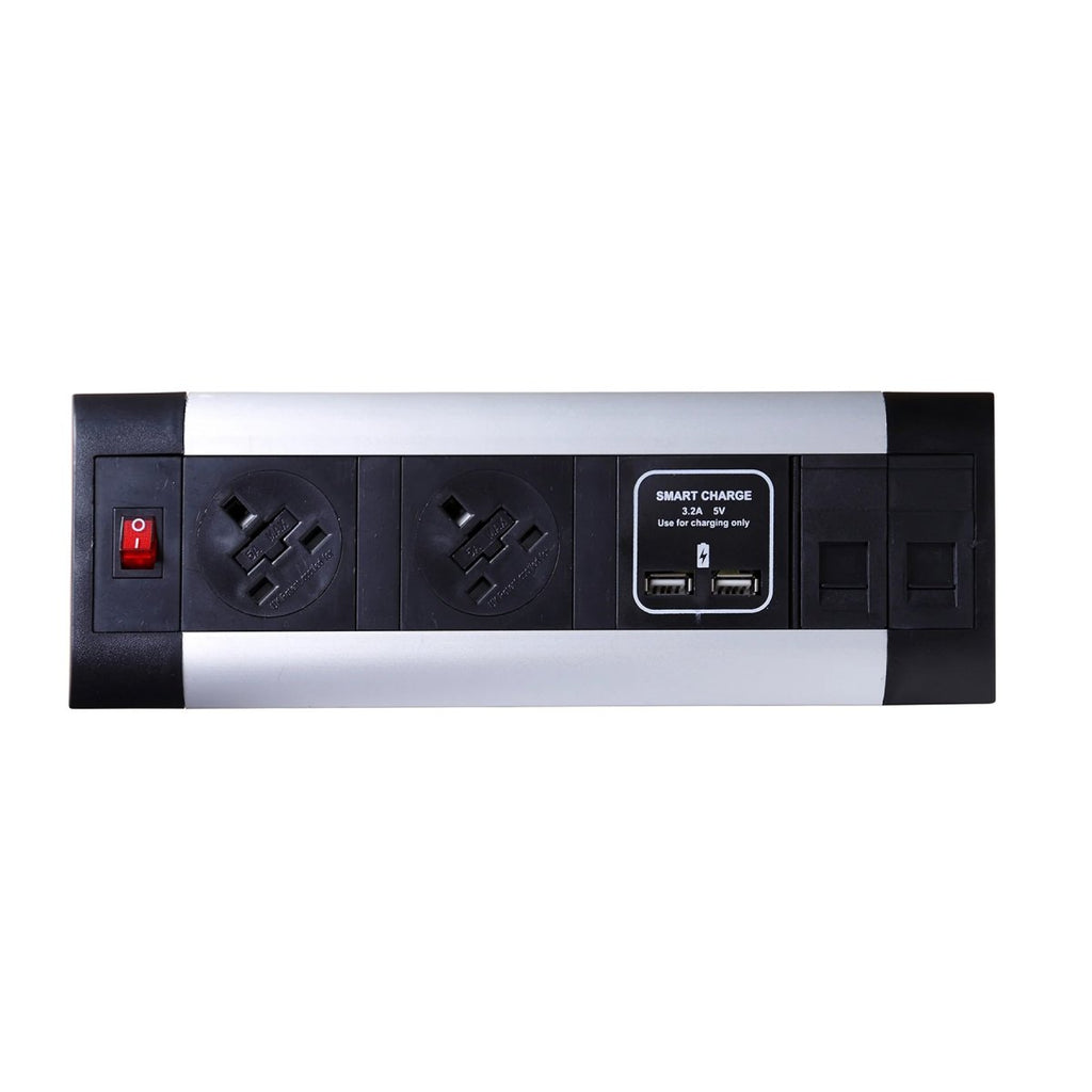 Sockets Cable Leads Impusle Desktop Module 2 x 5A UK Sockets, 1 x Neon Switch, 1 x 500mm