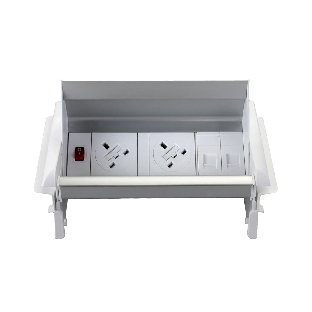 Accessory for Desk Impulse  Pop-Up Module 2 x UK Sockets, 1 x Neon Switch, 1 x 500mm Lead to 3 Pole Connector in White