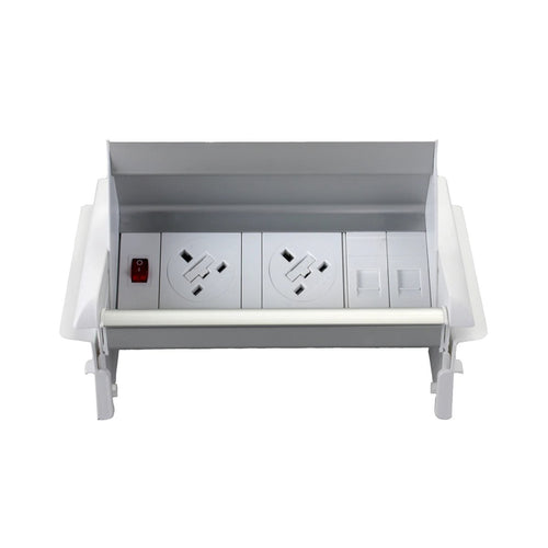 Accessory for Desk Impulse  Pop-Up Module 2 x UK Sockets, 1 x Neon Switch, 1 x 500mm Lead to 3 Pole Connector in White