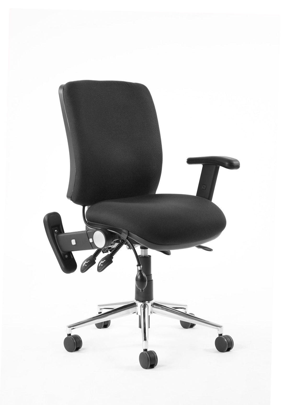 Office furniture chiro-medium-back-operator-chair Dynamic  Bespoke Tabasco Orange  With Height Adjustable Arms Black