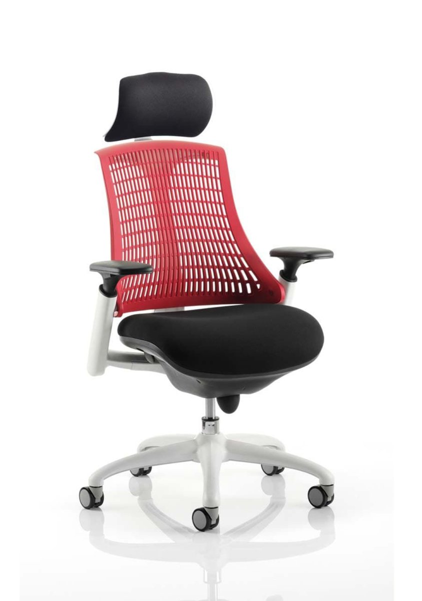 Task Operator Office Chair  Flex Medium Back White Frame with Arms Black Colour Black 