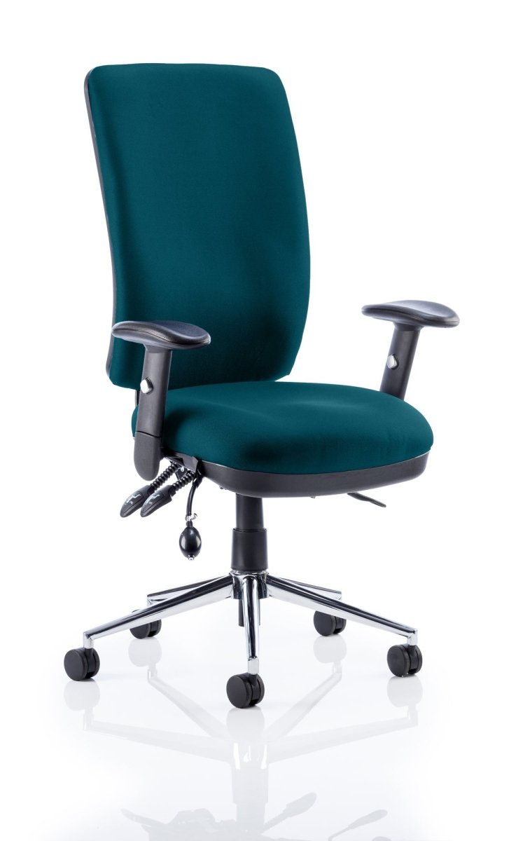 Office furniture chiro-high-back-operator-chair Dynamic  Bespoke Stevia Blue  With Height Adjustable Arms Black