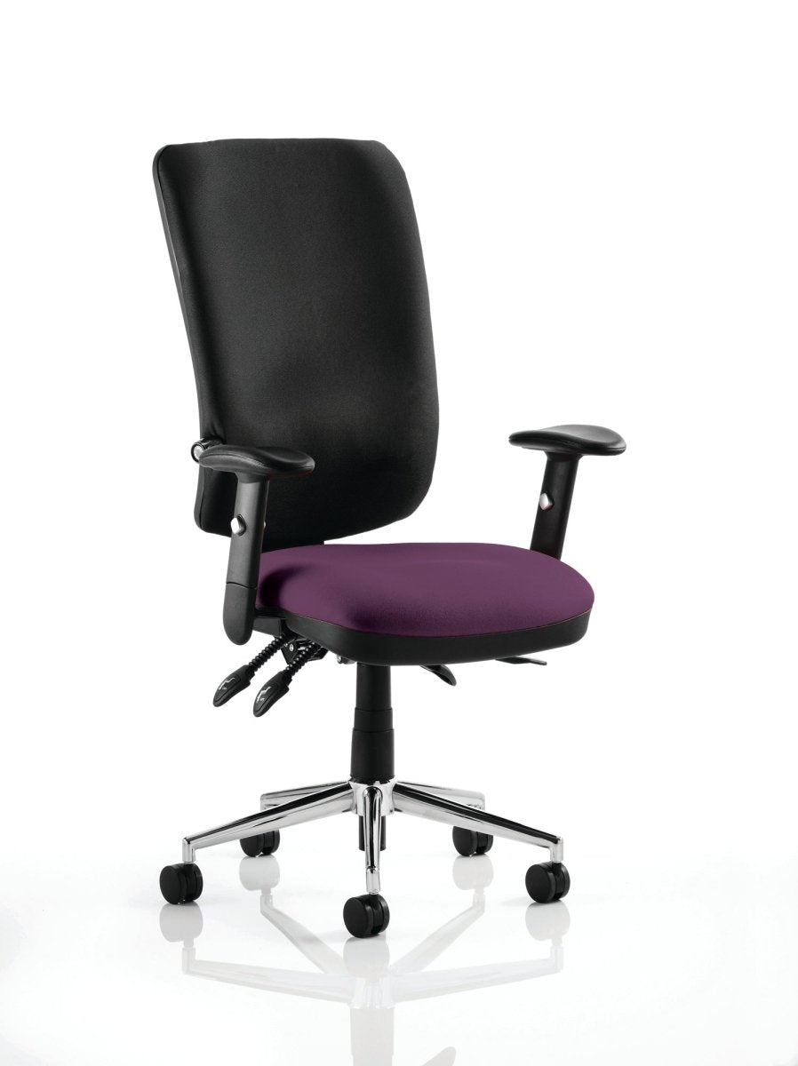 chiro-high-back-operator-chair Dynamic  Blue Fabric  With Height Adjustable Arms Matching Bespoke Colour