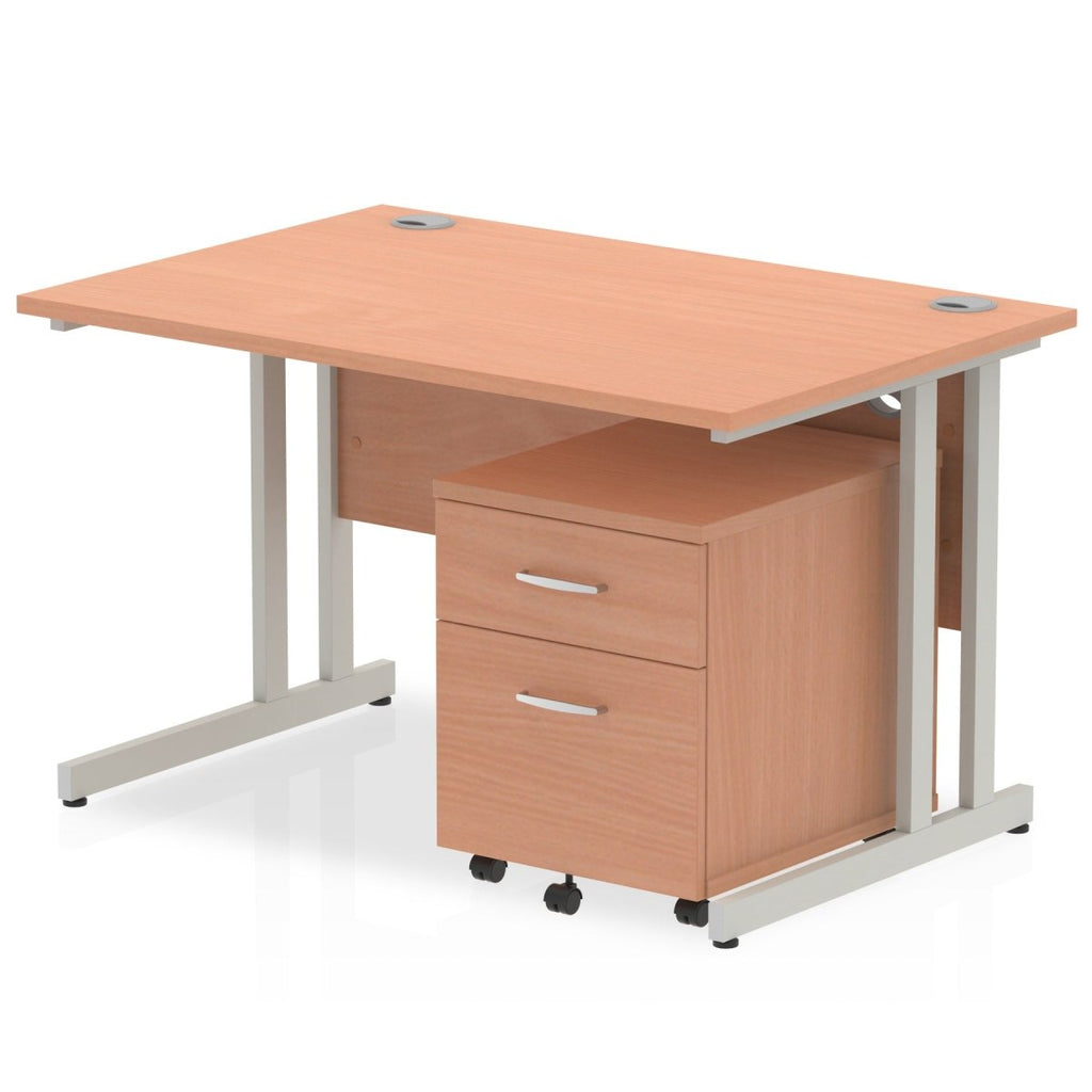 Office furniture impulse-120cm-cantilever-straight-desk-with-mobile-pedestal Dynamic  Maple 2 Drawer   Silver