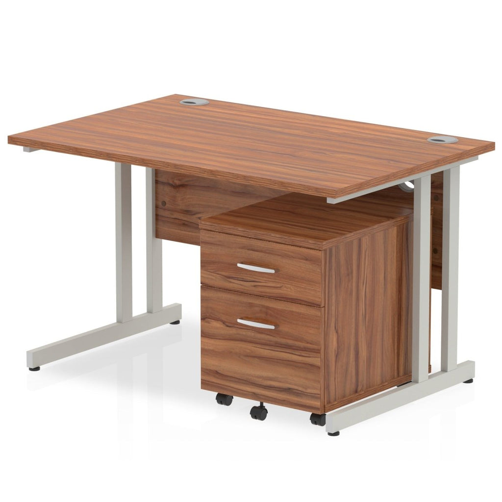 Office furniture impulse-120cm-cantilever-straight-desk-with-mobile-pedestal Dynamic  Walnut 3 Drawer   Silver