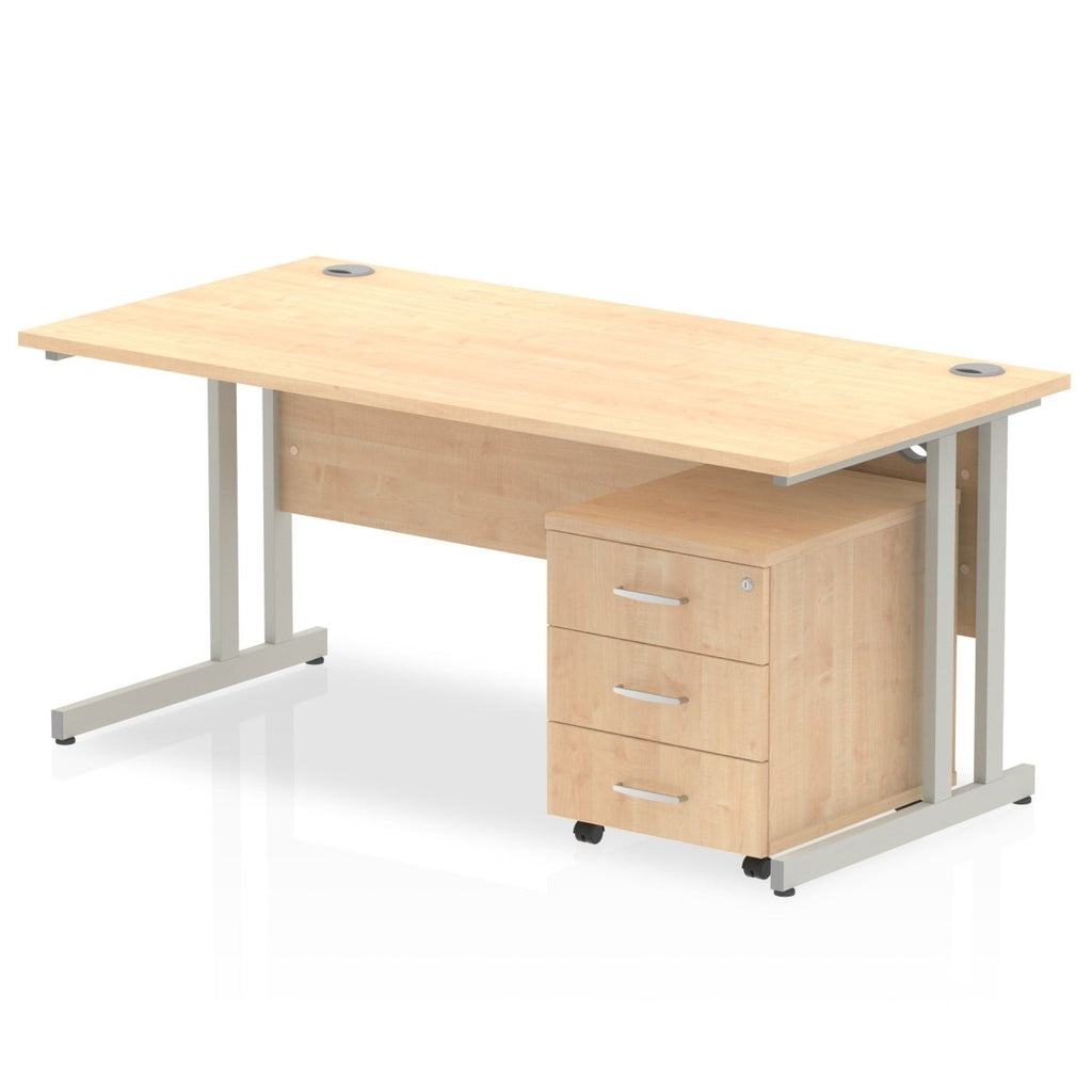 Office furniture impulse-120cm-cantilever-straight-desk-with-mobile-pedestal Dynamic  Grey Oak 2 Drawer   Silver