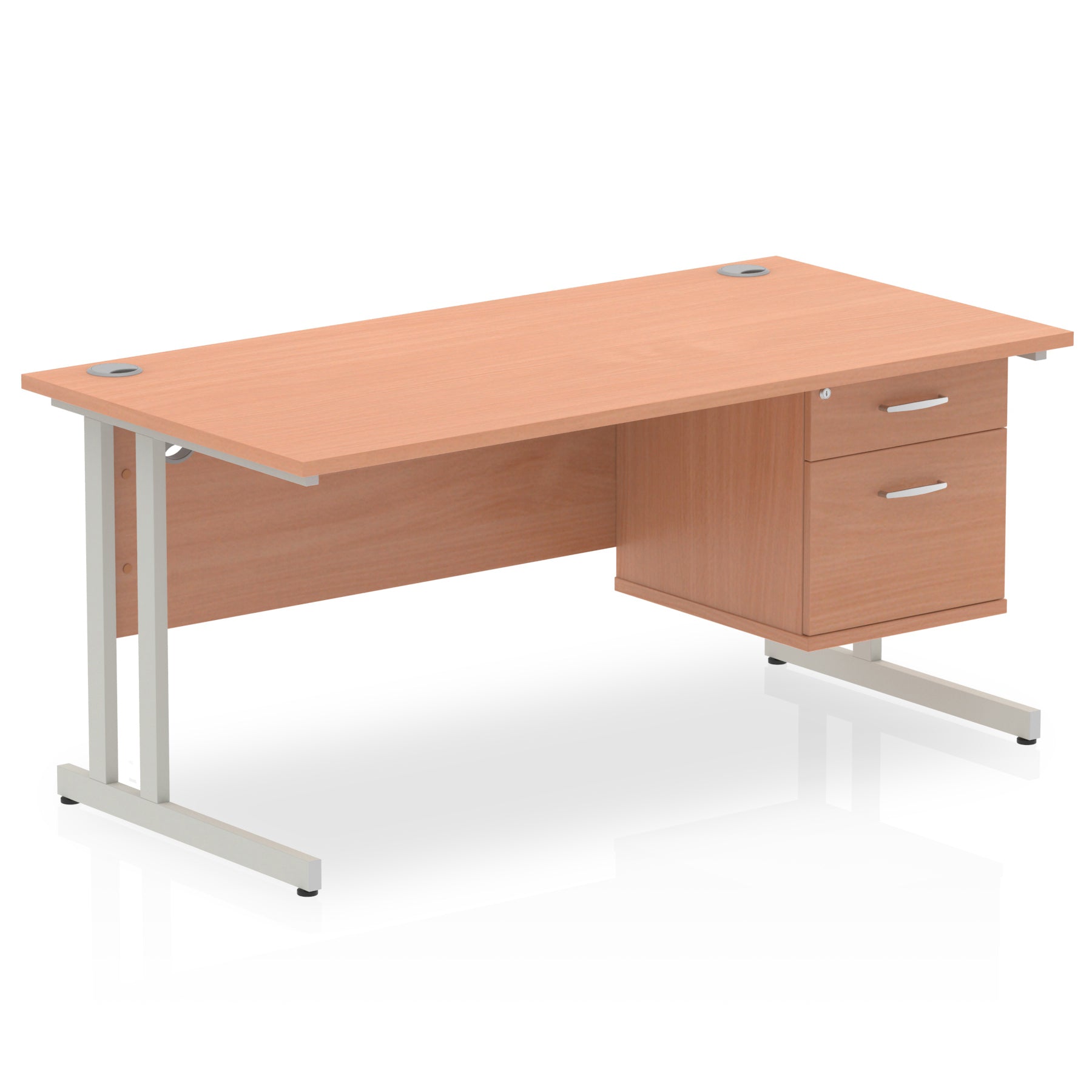 Office furniture impulse-cantilever-straight-desk-silver-frame-with-fixed-pedestal Dynamic  BEECH 160 Wide 2 Drawer
