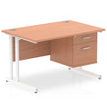 Office Desk Impulse Cantilever Leg in White Frame With Fixed Pedestal BEECH 120 Wide 2 Drawer