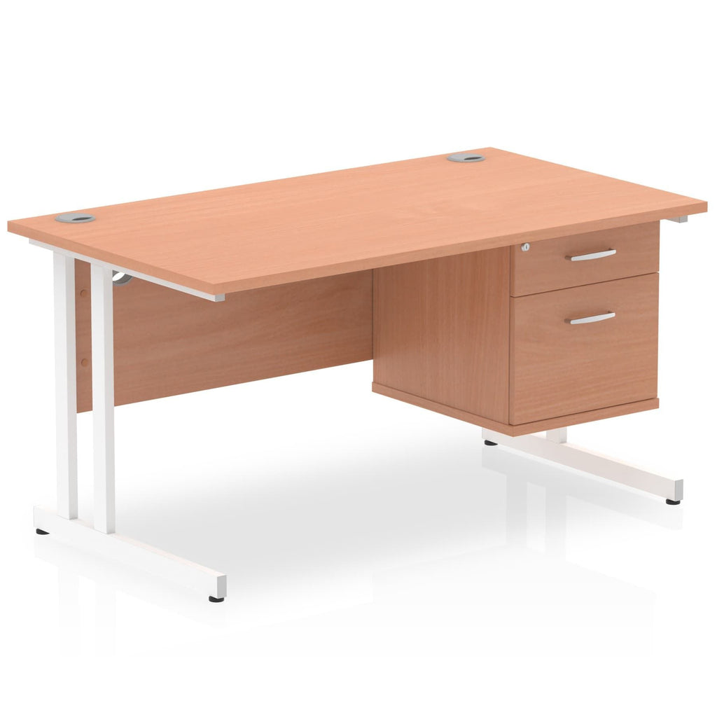 Office furniture impulse-cantilever-straight-desk-white-frame-with-fixed-pedestal Dynamic  BEECH 140 Wide 2 Drawer