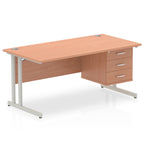Office furniture impulse-cantilever-straight-desk-silver-frame-with-fixed-pedestal Dynamic  BEECH 160 Wide 3 Drawer