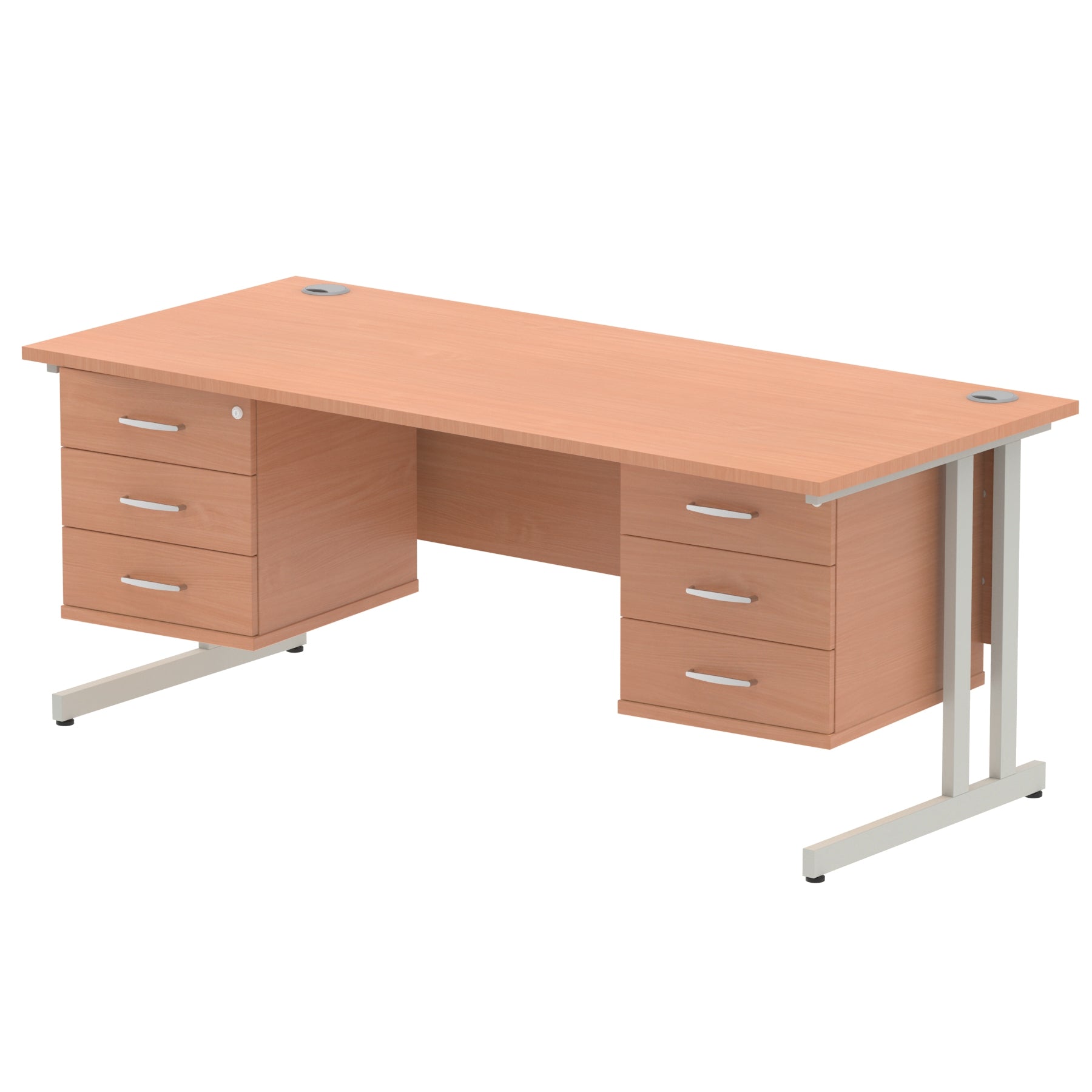Office furniture impulse-cantilever-straight-desk-silver-frame-with-fixed-pedestal Dynamic  WHITE 160 Wide 2 Drawer