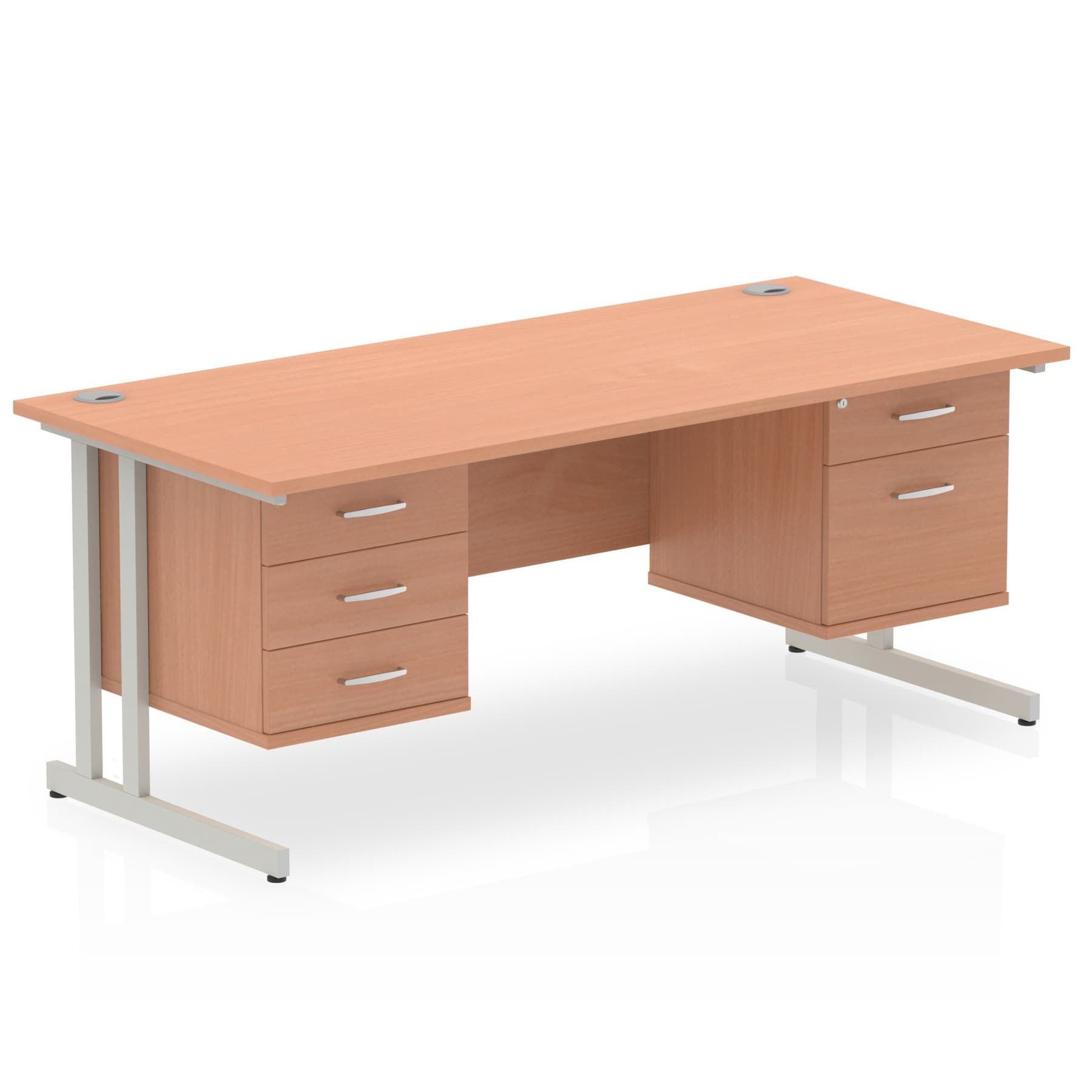 Office furniture impulse-cantilever-straight-desk-silver-frame-with-fixed-pedestal Dynamic  WALNUT 160 Wide 2 Drawer x2
