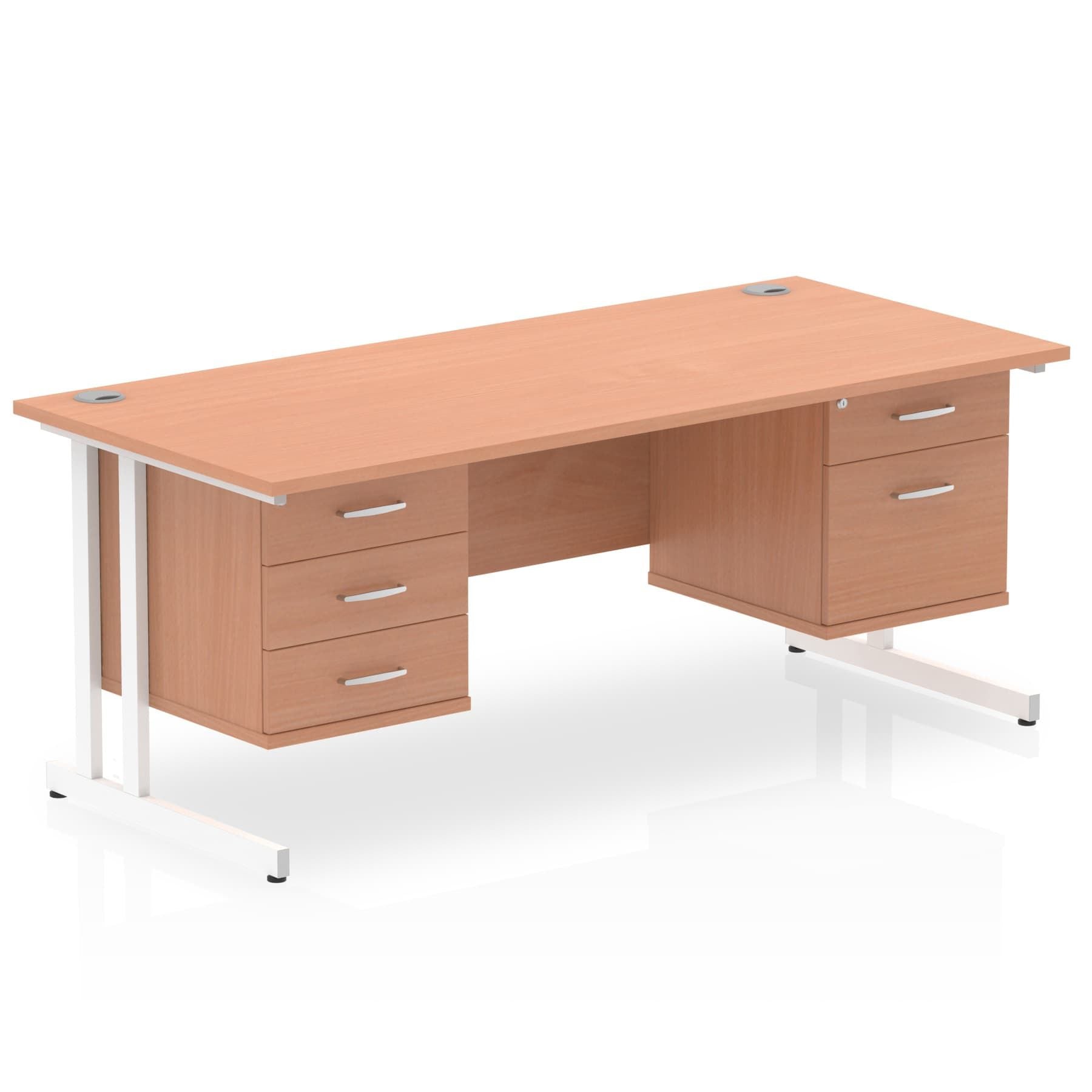 Office furniture impulse-cantilever-straight-desk-white-frame-with-fixed-pedestal Dynamic  WALNUT 160 Wide 3 Drawer x2