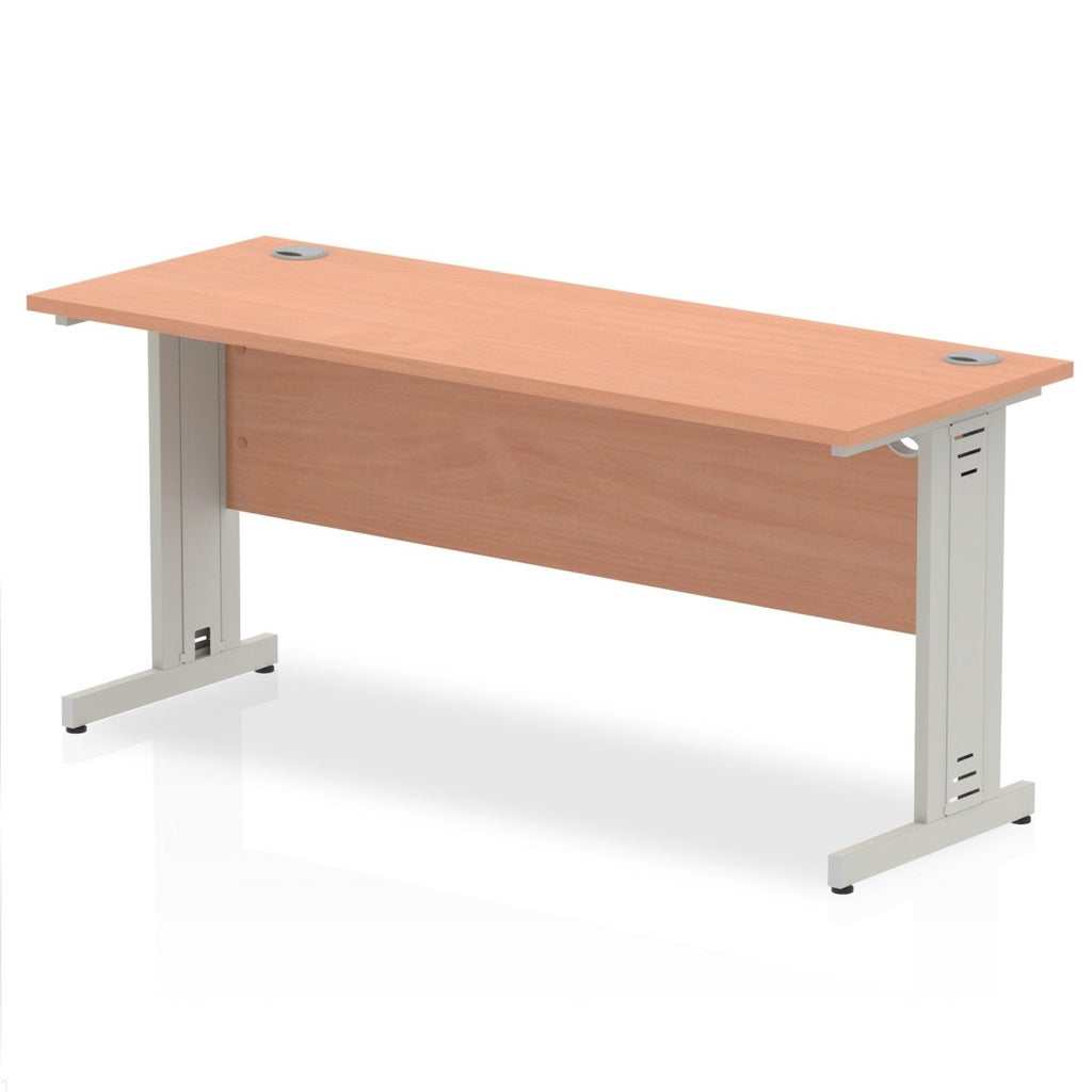 Office Desk Impulse 160cm Slimline Desk Cable Managed Leg Silver Colour Beech 