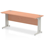Office Desk Impulse 180cm Slimline Desk Cable Managed Leg Silver Colour Beech 