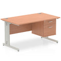 Office Desk Impulse  140cm Cable Managed Straight Desk With Fixed Pedestal BEECH Desk Colour 2 Drawer 