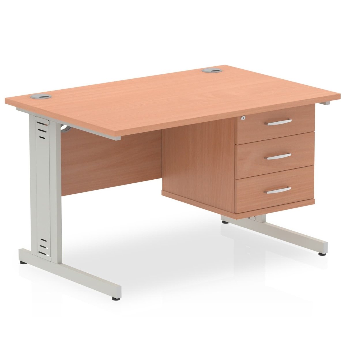 Office furniture impulse-120mm-cable-managed-straight-desk-with-fixed-pedestal Dynamic  BEECH Desk Colour 3 Drawer 