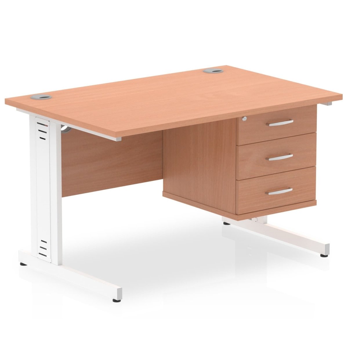 Office furniture impulse-120mm-cable-managed-straight-desk-with-fixed-pedestal Dynamic  BEECH Desk Colour 3 Drawer 