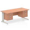 Office Desk Impulse  180cm Cable Managed Straight Desk With Fixed Pedestal BEECH Desk Colour 2 Drawer & 3 Drawer 