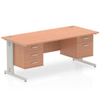 Office Desk Impulse  180cm Cable Managed Straight Desk With Fixed Pedestal BEECH Desk Colour 2 Drawer & 3 Drawer 