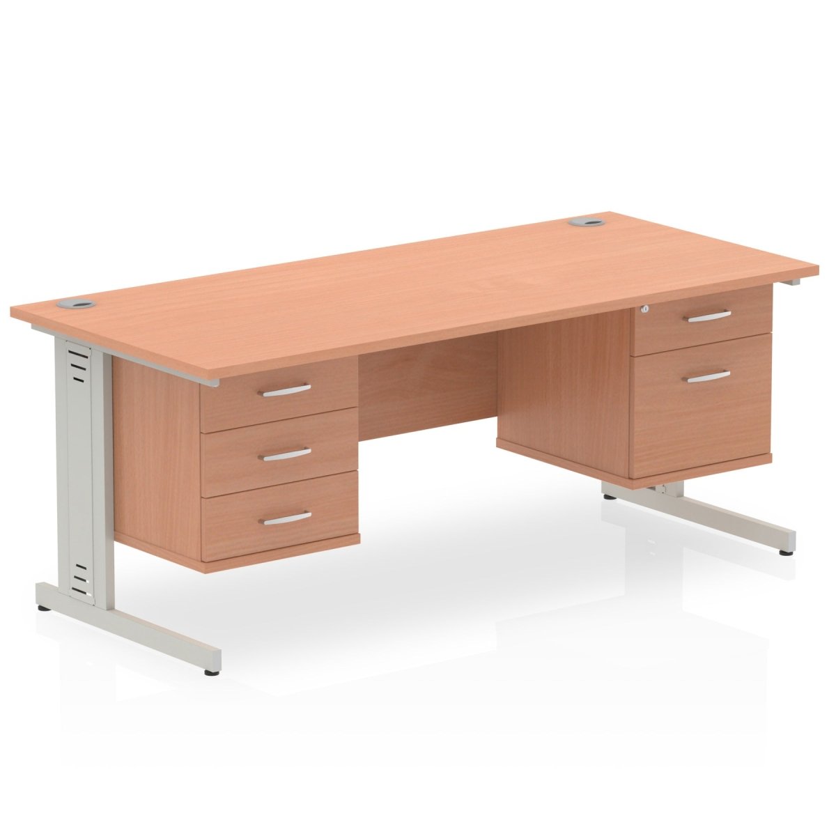 Office Desk Impulse  180cm Cable Managed Straight Desk With Fixed Pedestal BEECH Desk Colour 2 Drawer & 3 Drawer 