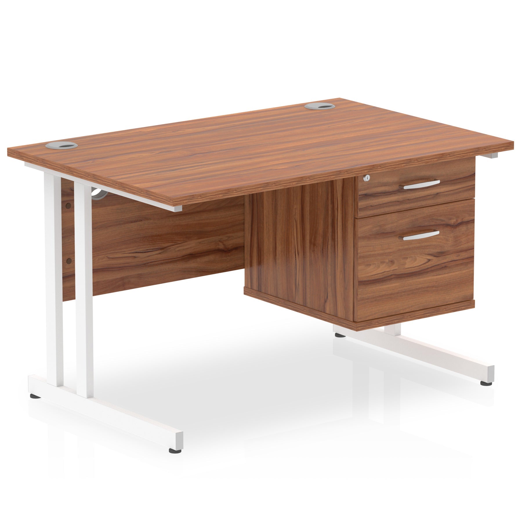 Office furniture impulse-cantilever-straight-desk-white-frame-with-fixed-pedestal Dynamic  WALNUT 120 Wide 2 Drawer