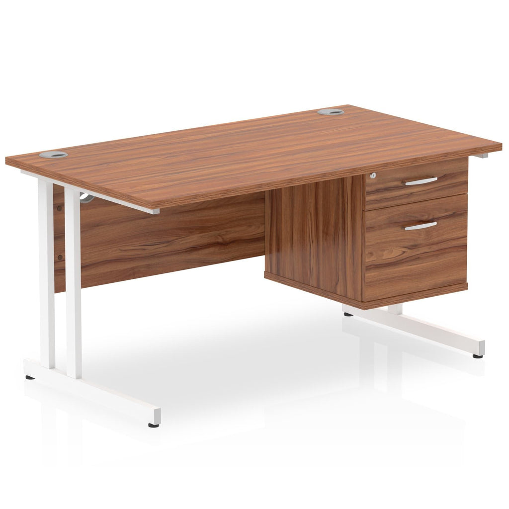 Office furniture impulse-cantilever-straight-desk-white-frame-with-fixed-pedestal Dynamic  WALNUT 140 Wide 2 Drawer